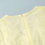 Pale Yellow Eyelet Embroidery Puff Sleeve V Neck Mini Dress