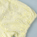Pale Yellow Eyelet Embroidery Puff Sleeve V Neck Mini Dress