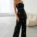 Brown Polka Dot Tube Top Wide Leg Pants Set