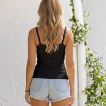 White 3D Flower Applique Ribbed Knit Regular Length Tank Top