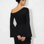 Off Shoulder Bell Sleeve Tie Side Ruched Mini Dress