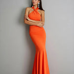 Twist Tied Backless Top And Mermaid Floor Skirt Set