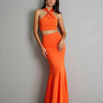 Twist Tied Backless Top And Mermaid Floor Skirt Set