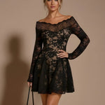 Lace Patchwork Off Shoulder Mini Dress