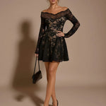 Lace Patchwork Off Shoulder Mini Dress