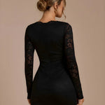 Lace Bow V-Neck Bodycon Mini Dress