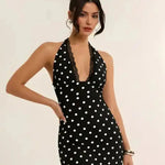 Black Polka Dot Lace Trim Bodycon Mini Dress