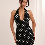 Black Polka Dot Lace Trim Bodycon Mini Dress