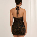Leopard Print Halter Bodycon Mini Dress