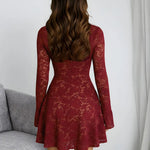 Square Neck Ruffle Hem Lace Mini Dress