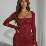 Burgundy Lace Bodycon Mini Dress