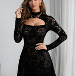 Lace Hollow Out Long Sleeve Mini Dress