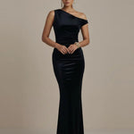 Black One-Shoulder Velvet Mermaid Maxi Dress