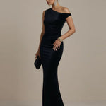 Black One-Shoulder Velvet Mermaid Maxi Dress