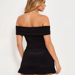 Black Off-Shoulder Ruched Bodycon Mini Dress