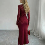 Burgundy French Lace Sweetheart Neck Midi Dress
