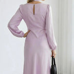 Lilac Satin Deep V-Neck Twist Midi Dress