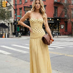 Yellow Polka Dot Ruched Bust Halter Neck Maxi Dress
