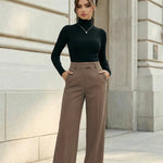 Camel-Colored High-Waisted Wide-Leg Formal Office Pants