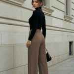 Camel-Colored High-Waisted Wide-Leg Formal Office Pants