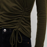 Olive Green V-Neck Wrap Long-Sleeved Shirts