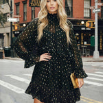 Black Gold Dot Sheer Cape Sleeve Mini Dress
