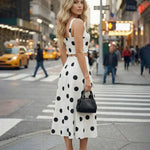 White Polka Dot Square Neck Crop Top Midi Skirt Set