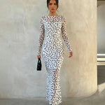 Sheer Mesh Polka Dot Bodycon Maxi Dress