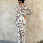 Sheer Mesh Polka Dot Bodycon Maxi Dress