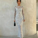 Sheer Mesh Polka Dot Bodycon Maxi Dress