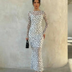 Sheer Mesh Polka Dot Bodycon Maxi Dress