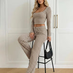 Striped Crop Top And Wide-Leg Pants Set