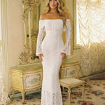 Off-The-Shoulder Lace Bell Sleeve Bodycon Maxi Dress