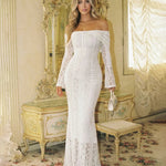 Off-The-Shoulder Lace Bell Sleeve Bodycon Maxi Dress