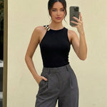 Black Ribbed Knit Halter Top