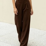 Brown Textured High Waisted Loose Wide Leg Trousers