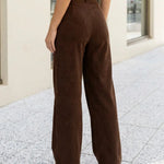 Brown Textured High Waisted Loose Wide Leg Trousers
