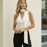White Modal Cowl Neck Sleeveless Ruched Crop Top