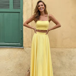 Yellow Camisole Crop Top Maxi Skirt Set