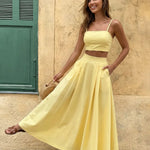Yellow Camisole Crop Top Maxi Skirt Set