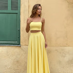 Yellow Camisole Crop Top Maxi Skirt Set