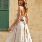 Beige Halter Neck Tie Front Cutout Maxi Dress