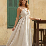 Beige Halter Neck Tie Front Cutout Maxi Dress