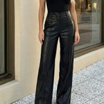Black Vertical Seam Wide Leg Trousers
