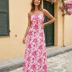 Pink Floral Print Spaghetti Strap Maxi Dress