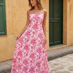 Pink Floral Print Spaghetti Strap Maxi Dress