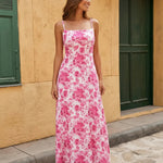 Pink Floral Print Spaghetti Strap Maxi Dress