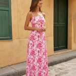Pink Floral Print Spaghetti Strap Maxi Dress