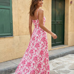 Pink Floral Print Spaghetti Strap Maxi Dress