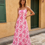 Pink Floral Print Spaghetti Strap Maxi Dress